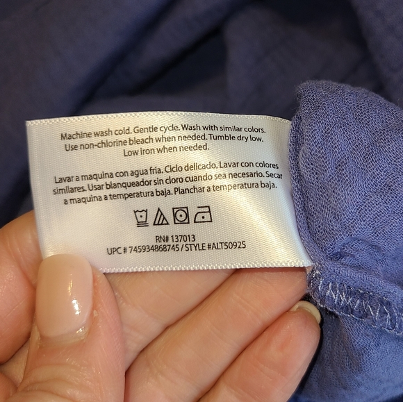 Three Dots Double Layer Gauze Short Sleeve Top Perwinkle Blue Size XL NWT - Picture 9 of 9